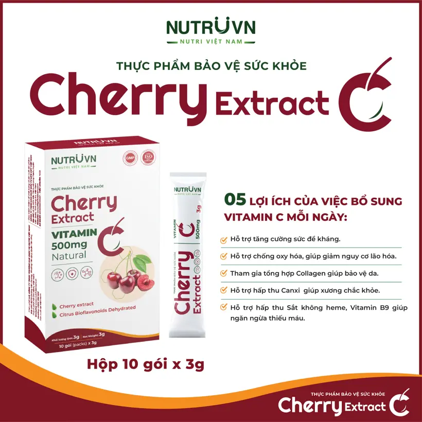 Cherry Extract bổ sung vitamin C tăng cường miễn dịch (10 gói x 3g)