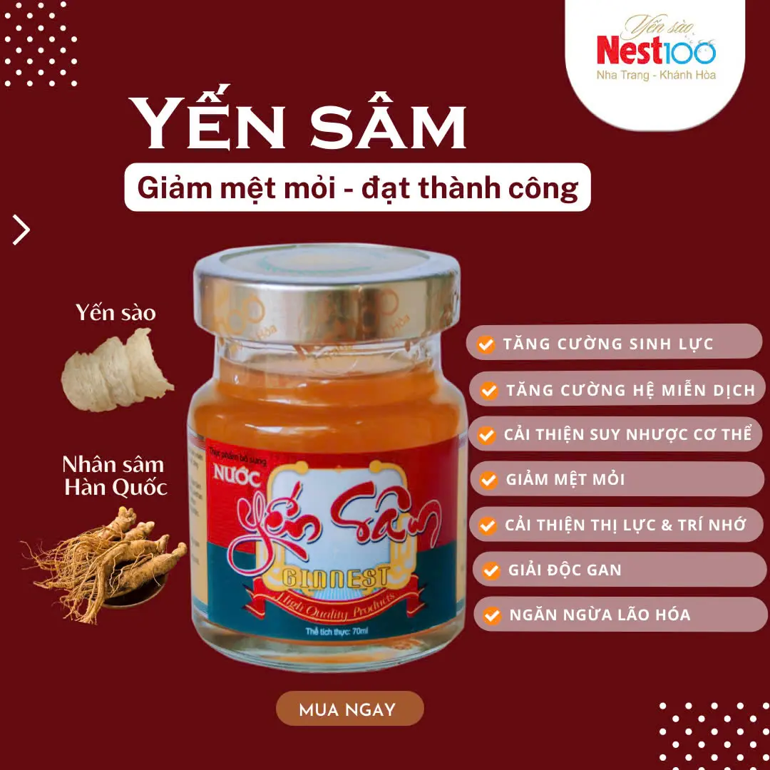 Nước Yến Sâm Ginnest – Có đường (hộp 6 lọ + túi)