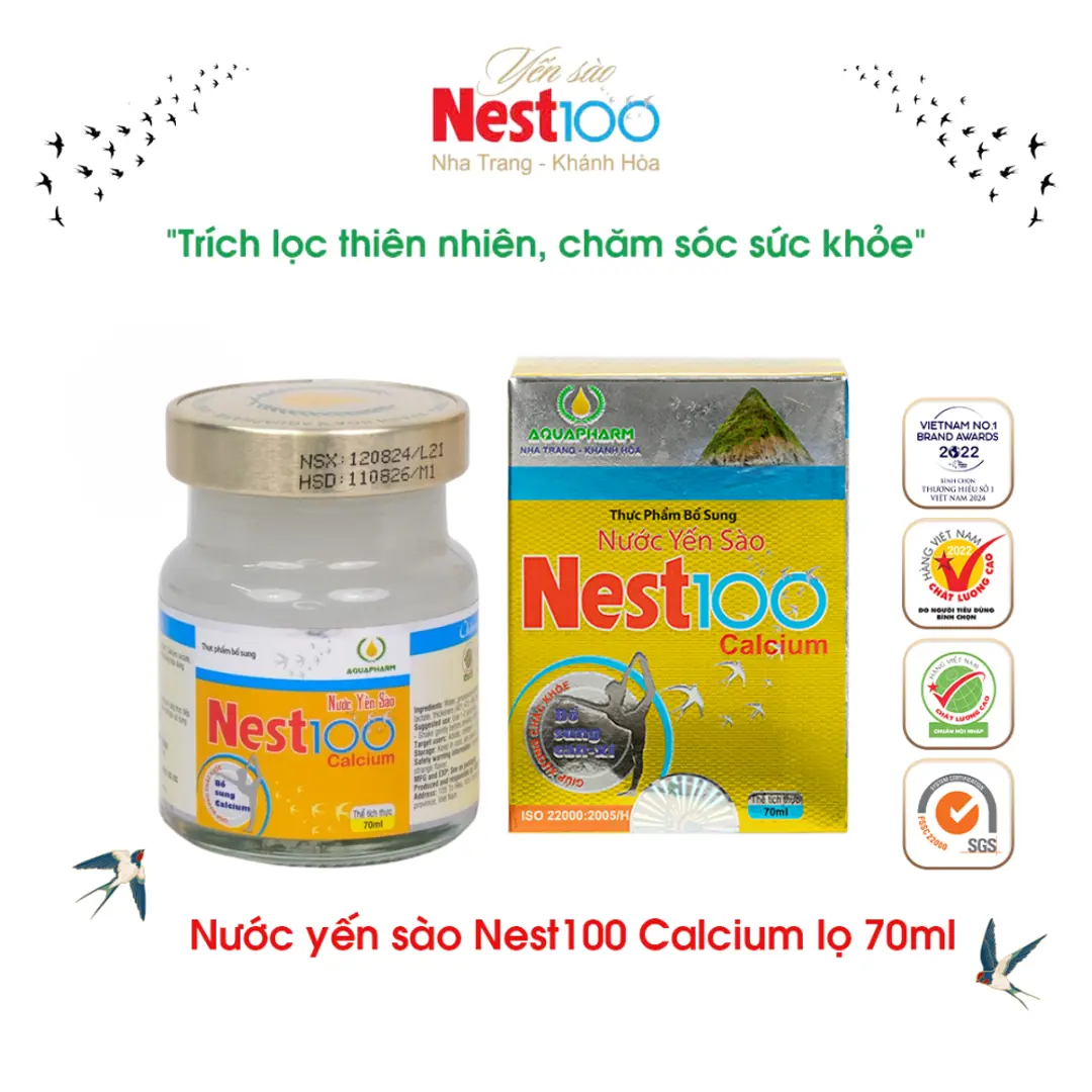 Nước Yến sào Calcium Nest100 - Bổ sung canxi giúp xương chắc khỏe (70ml)